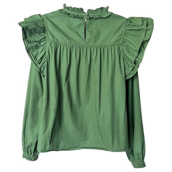 Crown & Ivy Green Ruffle Top Sz L Cottagecore Prairie Victorian 100% Cotton - Picture 12 of 13